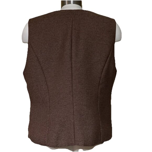 Coldwater Creek Brown Tweed Vest Sz 10 M Button Up Academia Peplum Waistcoat - Picture 7 of 9